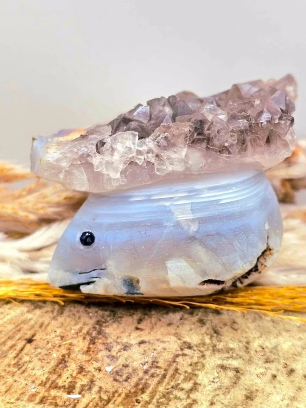 Natural Smokey Crystal Cluster Hand Carved Mouse Figurine